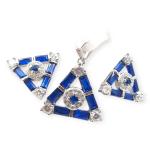 Elegant 925 Sterling Silver Pendant Set in Triangle shape with Beautiful Blue and white Stone